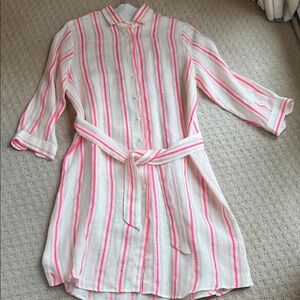 Vilagallo shirt waist dress. Pink, white and tan. Size 40. Cotton. Must go!